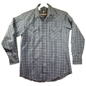 Karman Shirt Mens Large Twill Thick Rodeo Pearl Snap Cowboy Western Gingham Chec